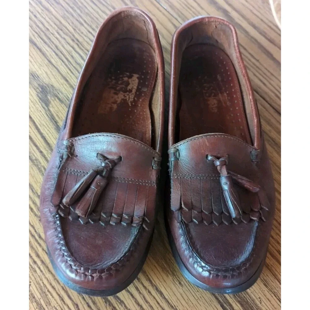 Bass Bombay Loafers Shoes Men's Size 9 D Brown Tassel Leather Slip‎ On Moc Toe